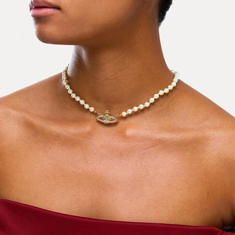 (Women) Vivienne Westwood Mini Bas-Relief Pearl Necklace Women White/Gold. 63030006R122R122 圖 4