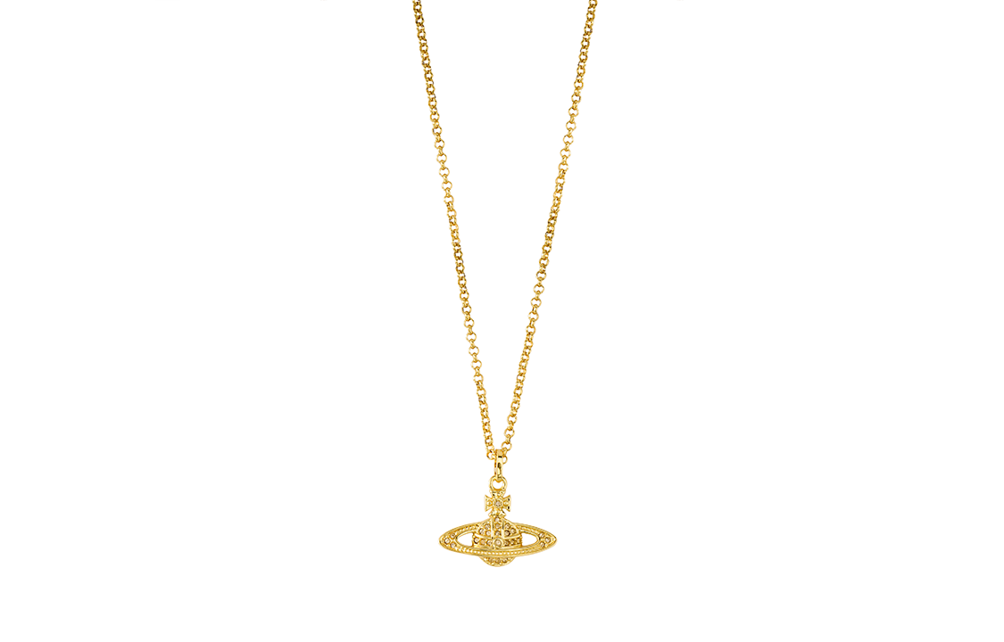(Women) Vivienne Westwood Mini Bas Relief Crystal Saturn Necklace Gold for Women. 63020086-R121-CNR121