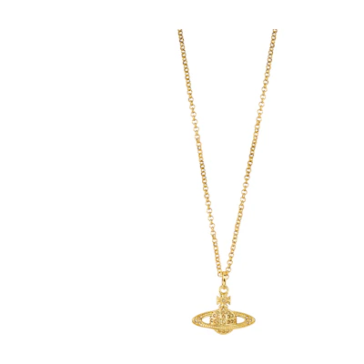 (Women) Vivienne Westwood Mini Bas Relief Crystal Saturn Necklace Gold for Women. 63020086-R121-CNR121