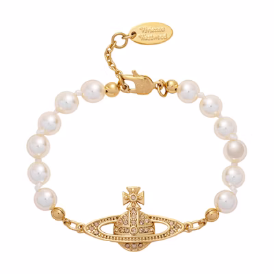 (Women) Vivienne Westwood Mini Bas Relief Pearl Bracelet Women’s Gold. 61030001-R122-CN