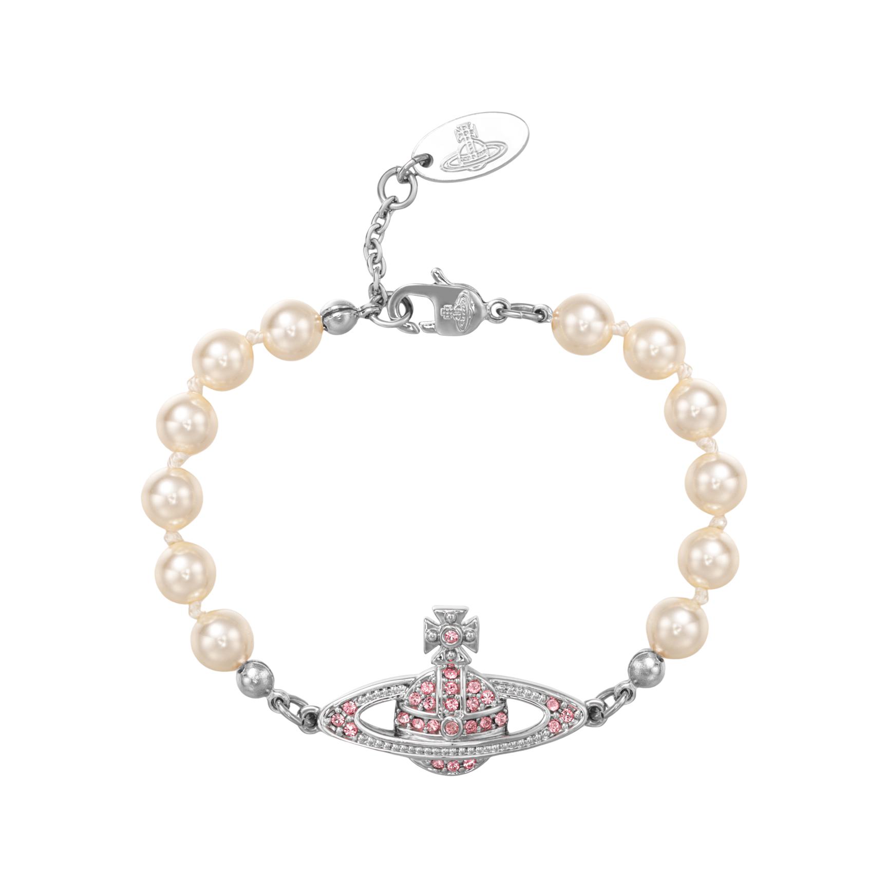 (Women) Vivienne Westwood Mini Bas Relief Pearl Bracelet Silver White/Pink Crystal . 61030001-02P209-CN 圖 4