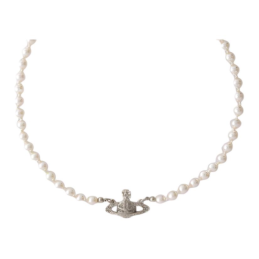 (Women) Vivienne Westwood Mini Bas Relief Pearl Saturn Brass Choker Necklace Women. 6303000602P131P131