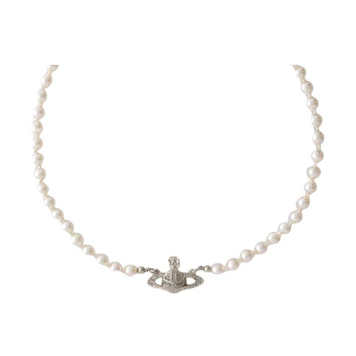 (Women) Vivienne Westwood Mini Bas Relief Pearl Saturn Brass Choker Necklace Women. 6303000602P131P131