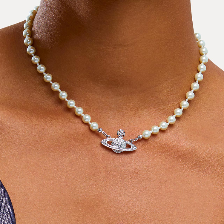 (Women) Vivienne Westwood Mini Bas Relief Pearl Saturn Brass Choker Necklace Women. 6303000602P131P131 圖 4