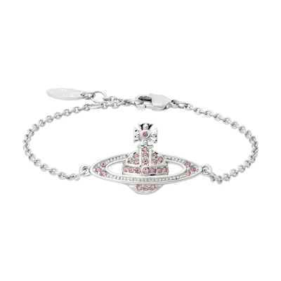 (Women) Vivienne Westwood Mini Bas Relief Saturn Crystal Bracelet Pink Diamond/Silver Women. 61020051-02P207-CN