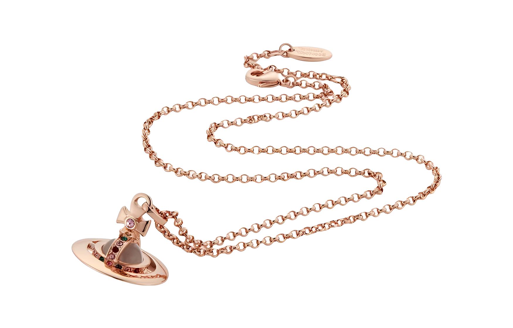 Lookbook (W) Vivienne Westwood Mini Saturn Orb Loket Emas Ros untuk Wanita. 63020098G002G002