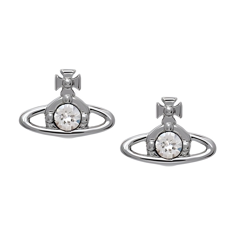 (Women) Vivienne Westwood NANO Solitaire Saturn Crystal Stud Earrings Silver Women. 6201003702P116P116