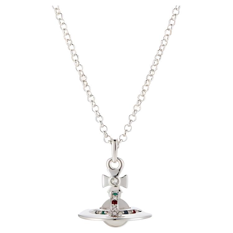 (Women) Vivienne Westwood New Tiny Orb Pendant Saturn Necklace Brass Silver . 6302009702P019