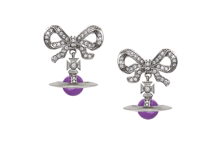 (Women) Vivienne Westwood Octavie Bow Orb Pendant Silver/Purple 925 Silver Zircon Earrings Women 6202014H01P243P243