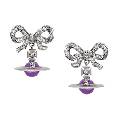 (Women) Vivienne Westwood Octavie Bow Orb Pendant Silver/Purple 925 Silver Zircon Earrings Women 6202014H01P243P243