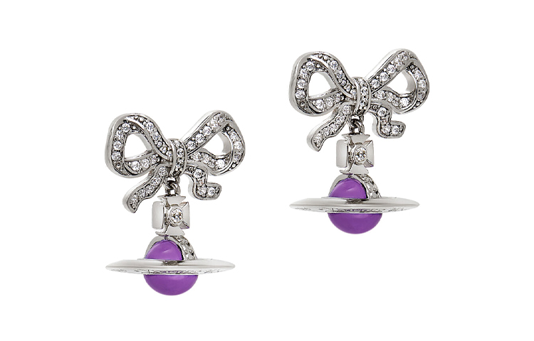 (Women) Vivienne Westwood Octavie Bow Orb Pendant Silver/Purple 925 Silver Zircon Earrings Women 6202014H01P243P243 圖 3