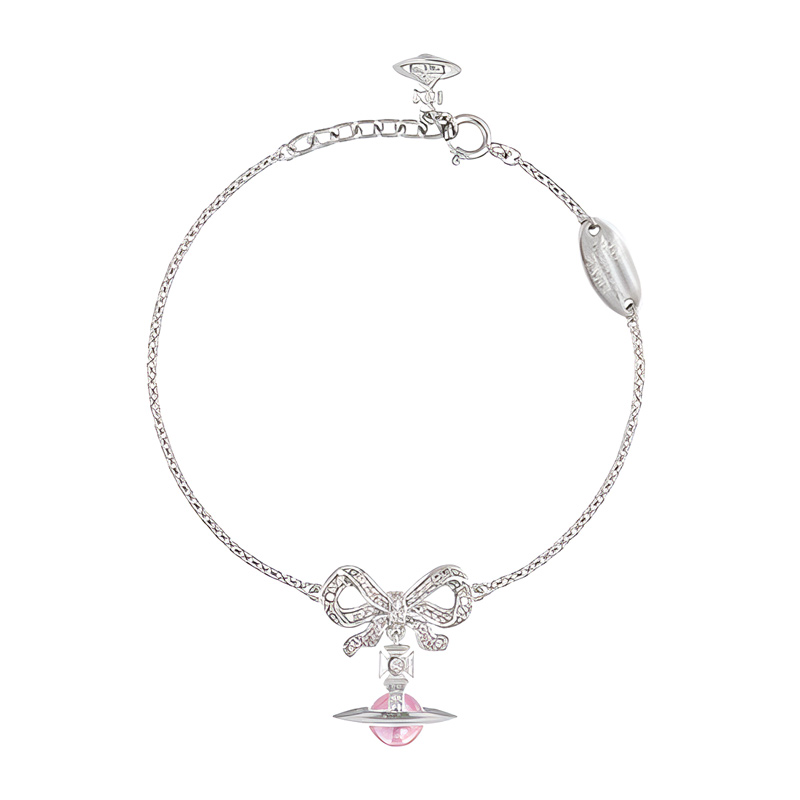 (Women) Vivienne Westwood Octavie Bow Pendant Silver Bracelet for Women with Cubic Zirconia. 8050889598275