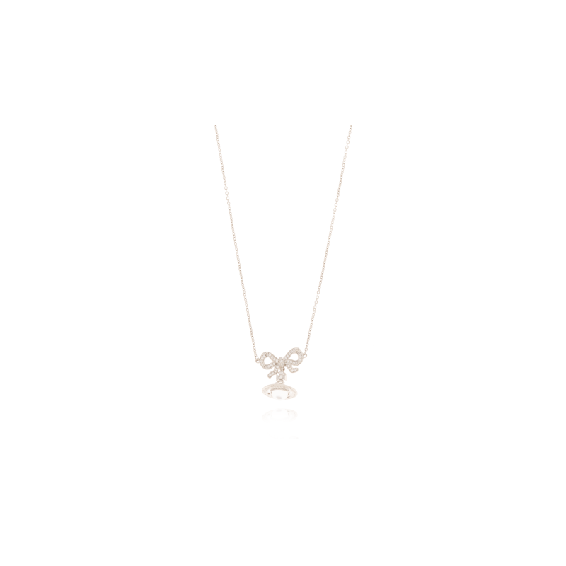 (Women) Vivienne Westwood Octavie Bow Saturn Pendant 925 Silver Necklace Silver/Clear. 6303002701P346