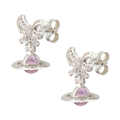 (Women) Vivienne Westwood Octavie Orb Pink Saturn Bow Earrings - Silver/Pink Transparent. 50577022901O