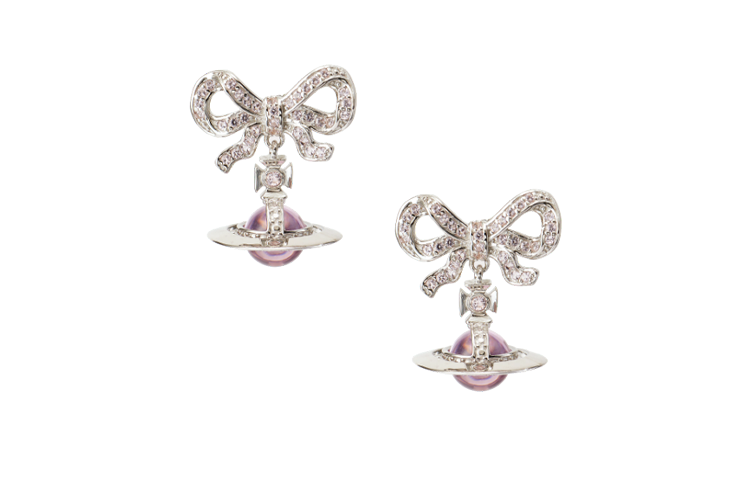 Order (W) Vivienne Westwood Octavie Orb 粉紅土星蝴蝶結耳環 - 銀色/粉紅透明 50577022901O