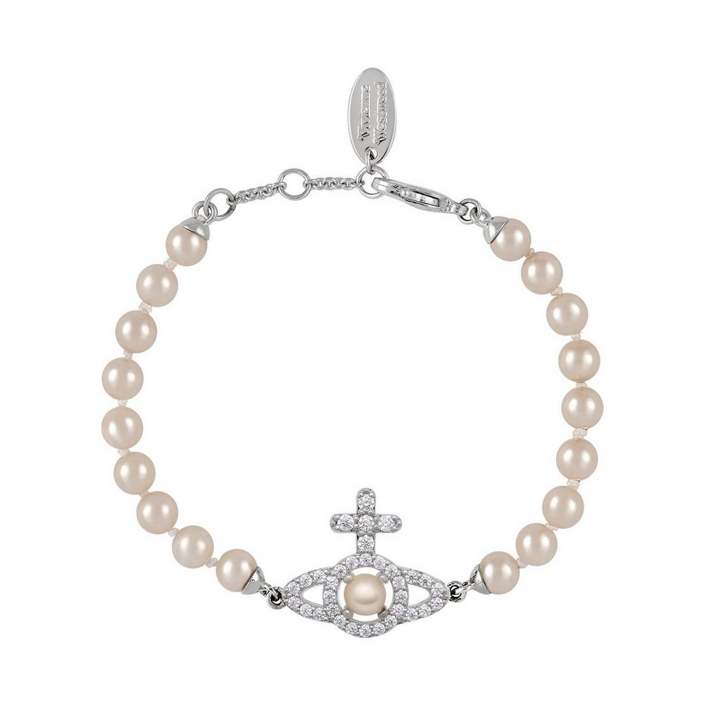 (Women) Vivienne Westwood Olympia Pearl Bracelet Platinum-Plated Crystal Orb Silver White 6103007R02P373