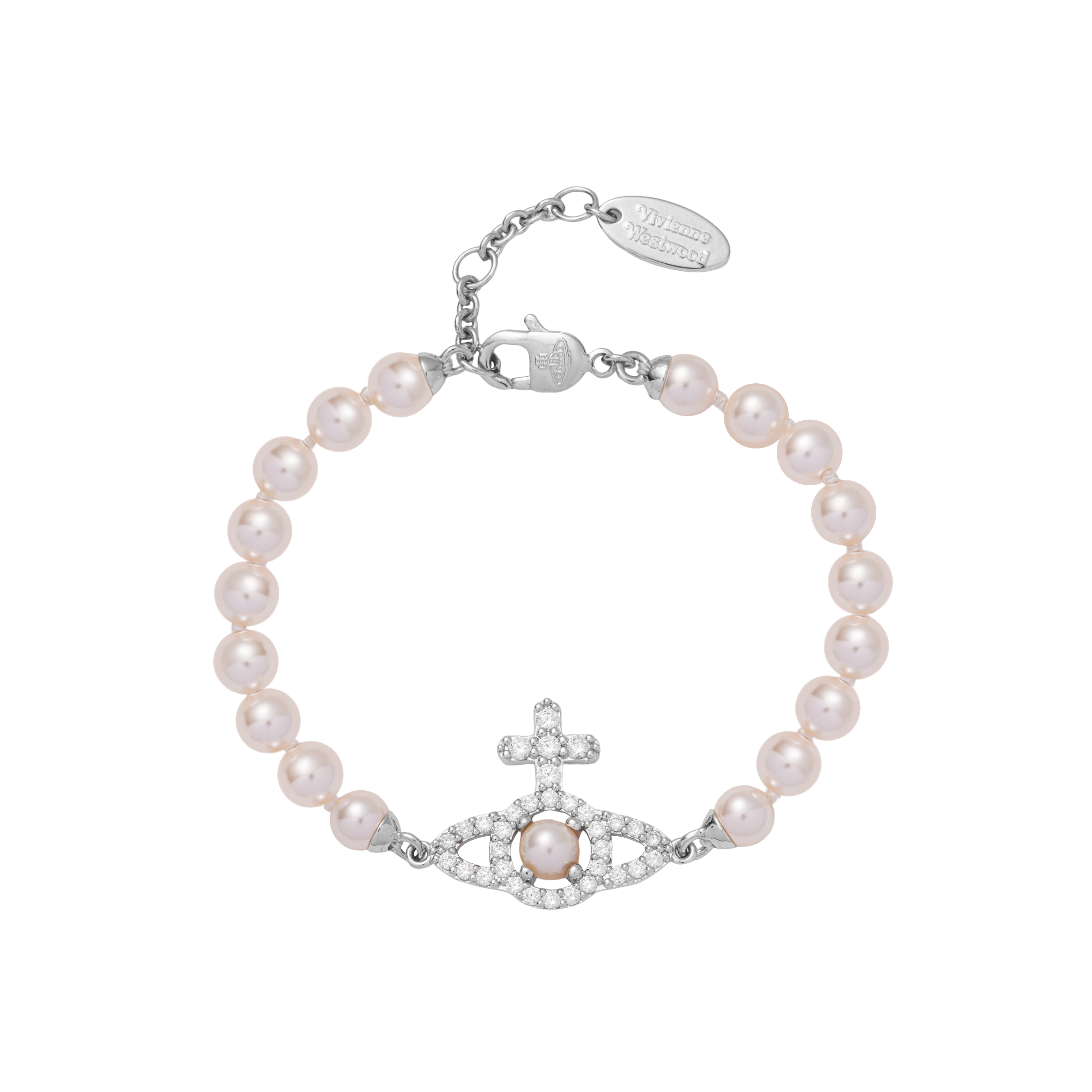 (Women) Vivienne Westwood Olympia Pearl Bracelet Platinum-Plated Crystal Orb Silver White 6103007R02P373 圖 2