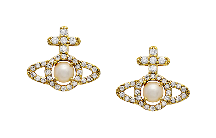 (Women) Vivienne Westwood Olympia Pearl Earrings Gold with Saturn and Cubic Zirconia Design. 6203007R-02R143-SM 圖 2