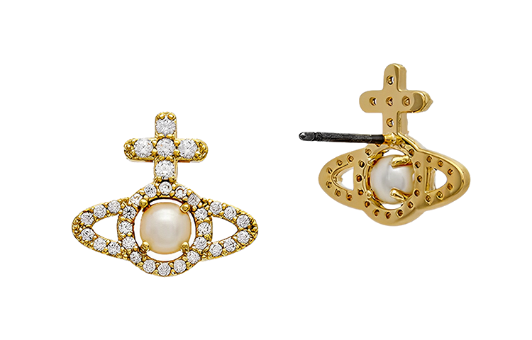 (Women) Vivienne Westwood Olympia Pearl Earrings Gold with Saturn and Cubic Zirconia Design. 6203007R-02R143-SM 圖 3