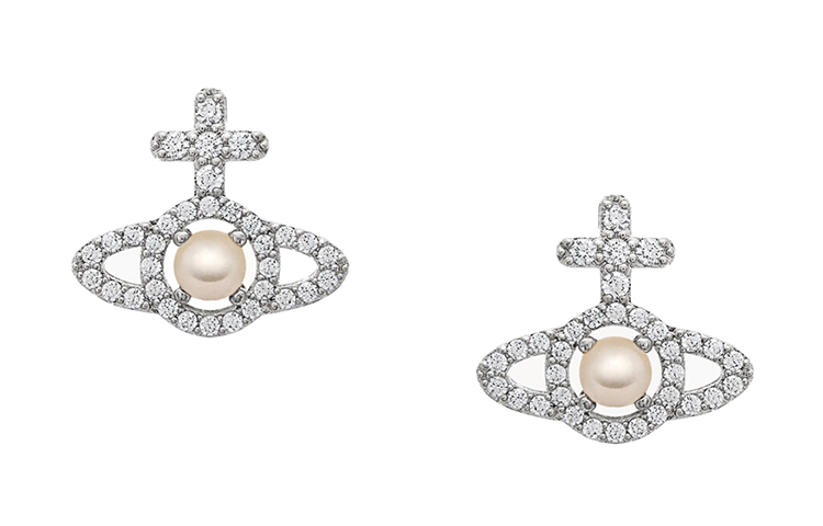 (Women) Vivienne Westwood Olympia Saturn Pearl Cross Brass Earrings Silver for Women. 6203007R02P132P132