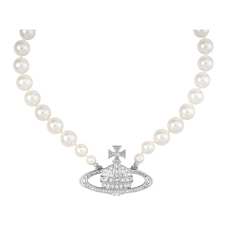 (Women) Vivienne Westwood One Row Bas Relief Saturn Pearl Brass Necklace . 6301010602P104P104