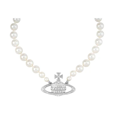 (Women) Vivienne Westwood One Row Bas Relief Saturn Pearl Brass Necklace . 6301010602P104P104