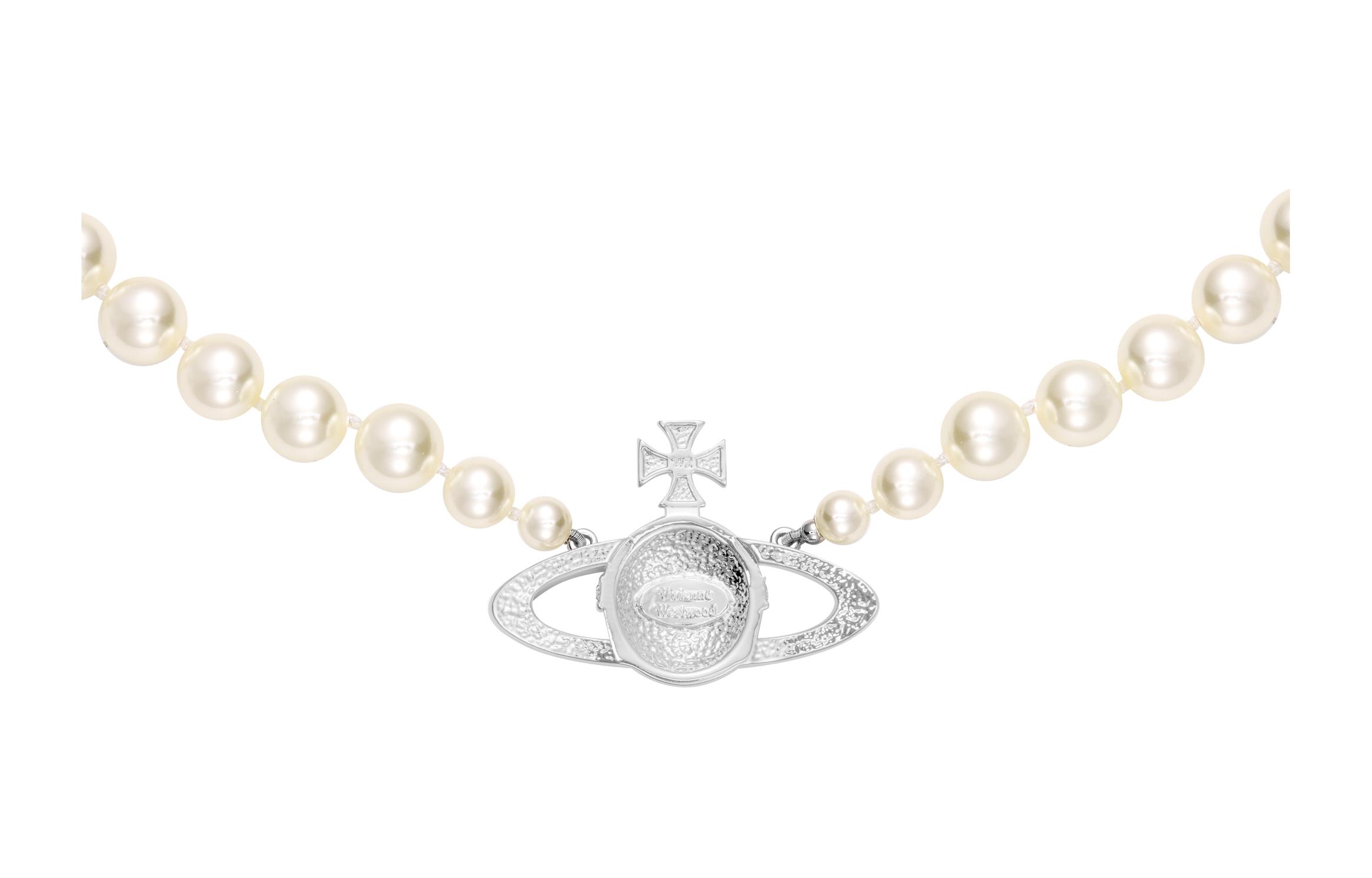 (Women) Vivienne Westwood One Row Pearl Bas Relief Saturn Choker Necklace for Women 63010106-02P104-CN 圖 3