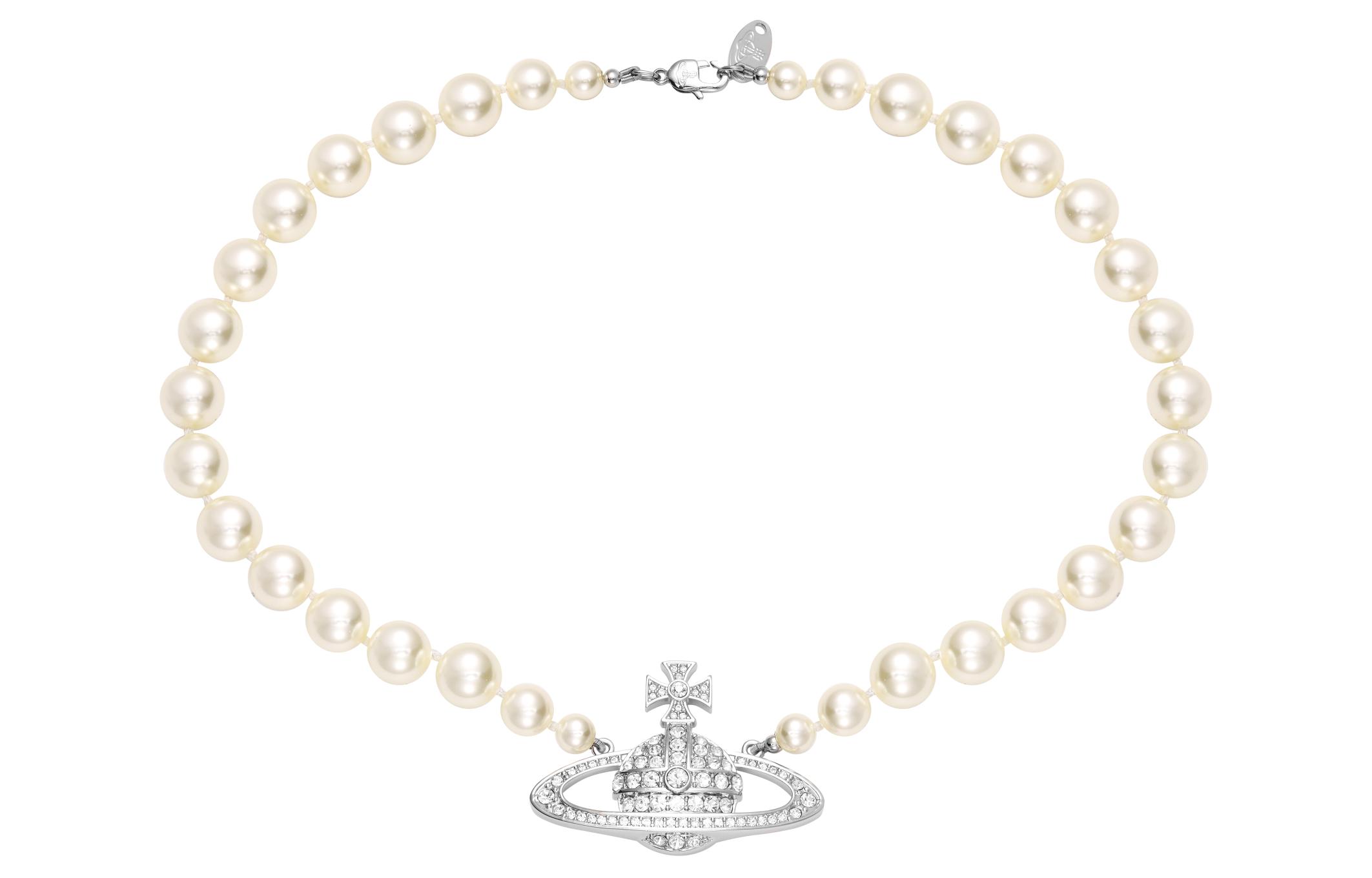 (Women) Vivienne Westwood One Row Pearl Bas Relief Saturn Choker Necklace for Women 63010106-02P104-CN 圖 4