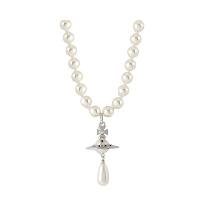 (Women) Vivienne Westwood One Row Pearl Drop Orb Pendant Choker Necklace Women 63030008W124W124