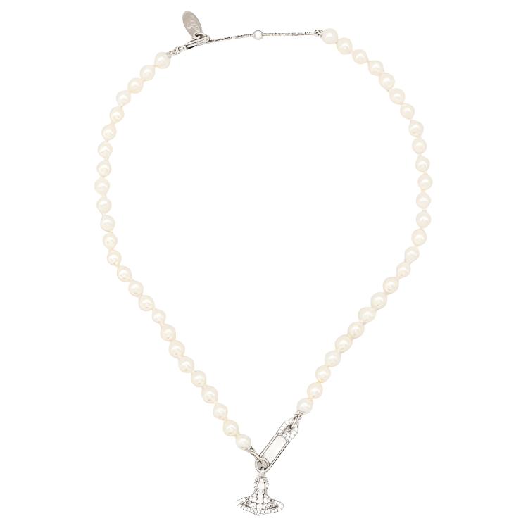 (Women) Vivienne Westwood Orb Design Brass Necklace  White 6301007202P147