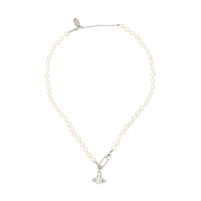 (Women) Vivienne Westwood Orb Design Brass Necklace White 6301007202P147