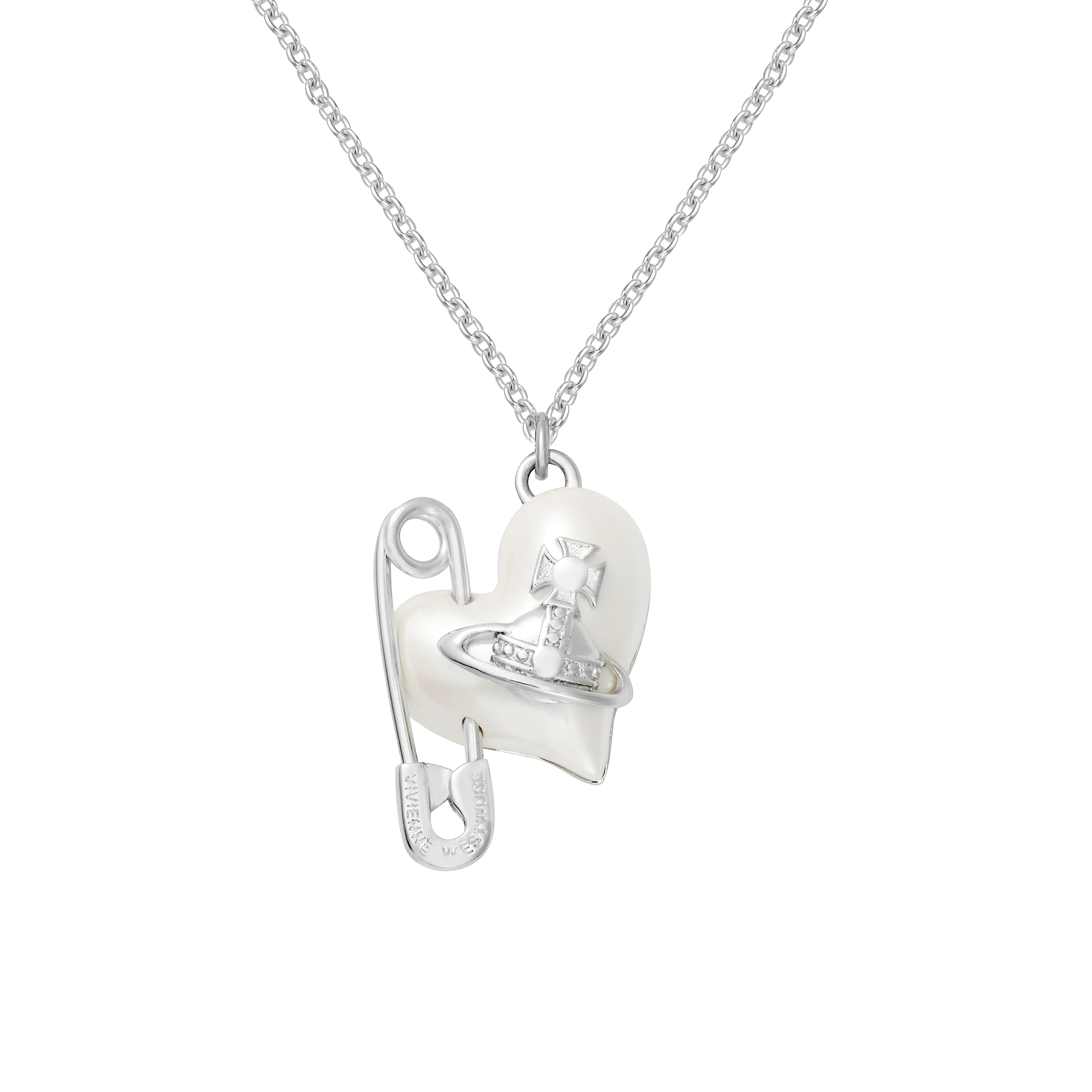 (Women) Vivienne Westwood ORIETTA Heart Pendant Paperclip Necklace Silver for Women 630203AE02P103P103