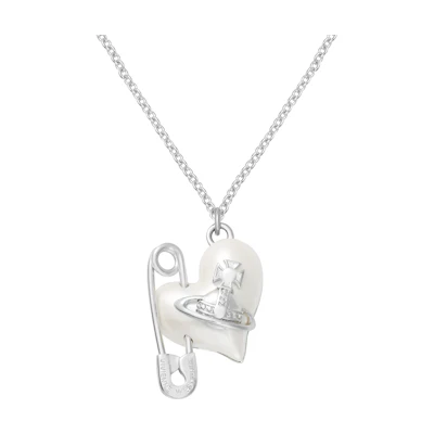 (Women) Vivienne Westwood ORIETTA Heart Pendant Paperclip Necklace Silver for Women 630203AE02P103P103