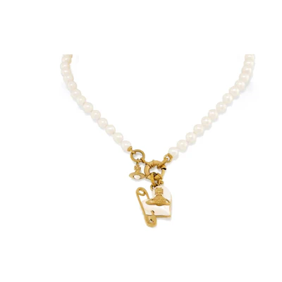 (Women) Vivienne Westwood Orietta Heart Pendant Pearl Brass Necklace for Women 6301011B02R107R107