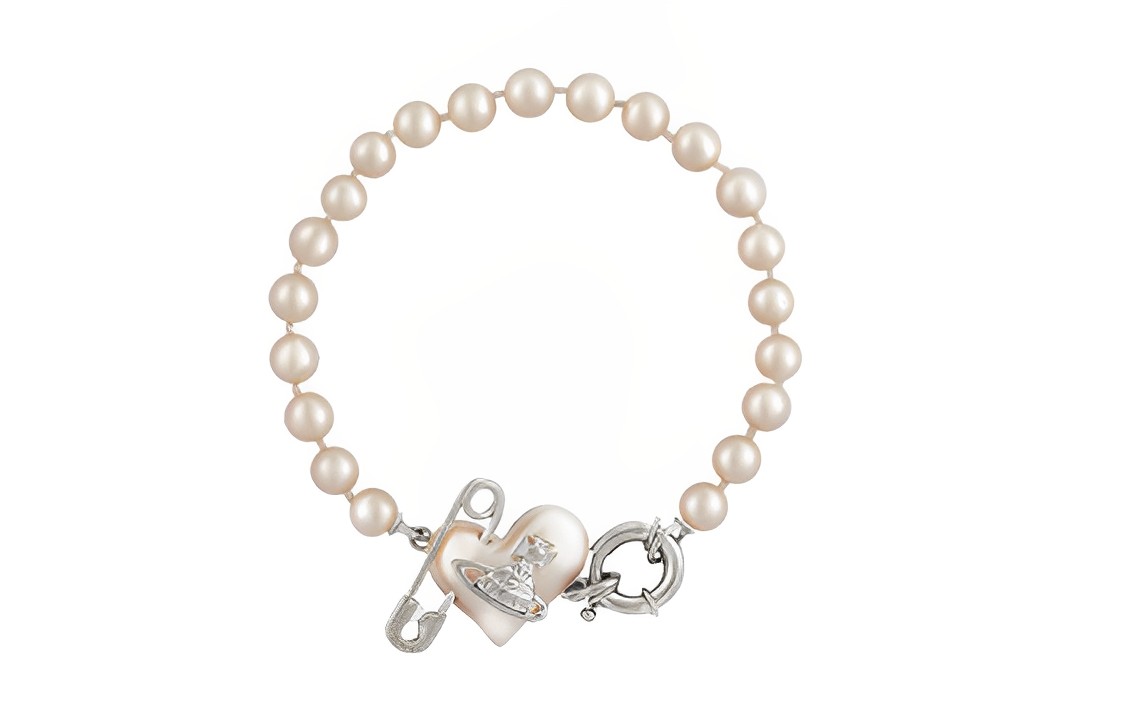 (Women) Vivienne Westwood Orietta Pearl Heart Pendant & Pearl Bracelet Silver . 6103007A02P103P103