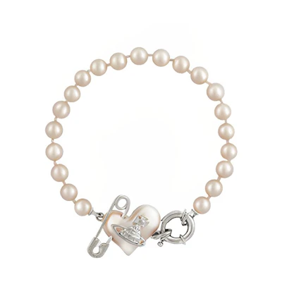 (Women) Vivienne Westwood Orietta Pearl Heart Pendant & Pearl Bracelet Silver . 6103007A02P103P103
