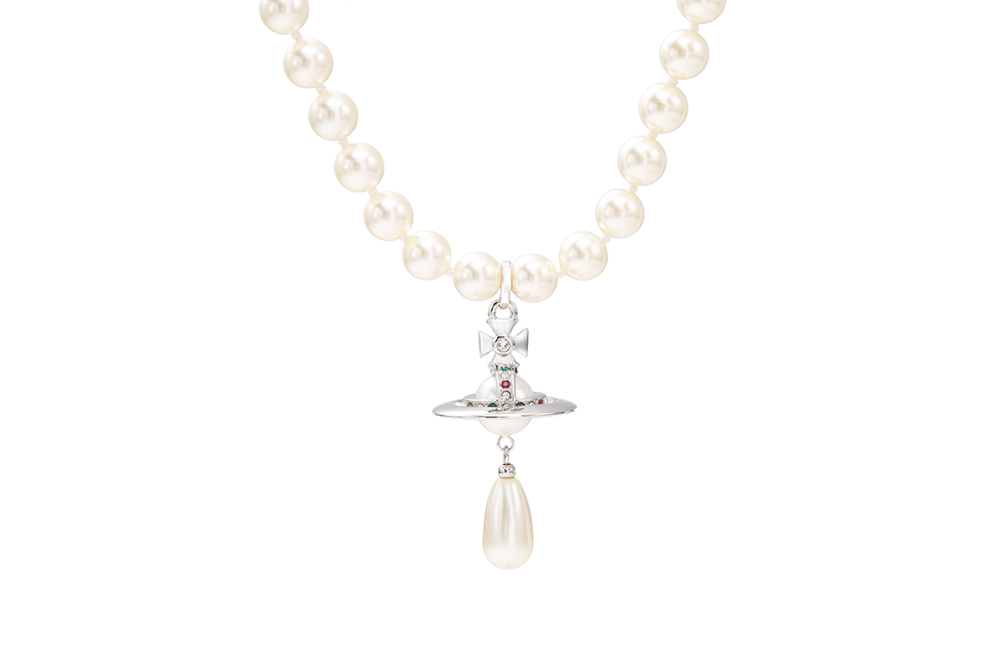 (Women) Vivienne Westwood Pearl Drop Choker Saturn Pendant Brass Necklace Silver . 6303000802P128P128 圖 2