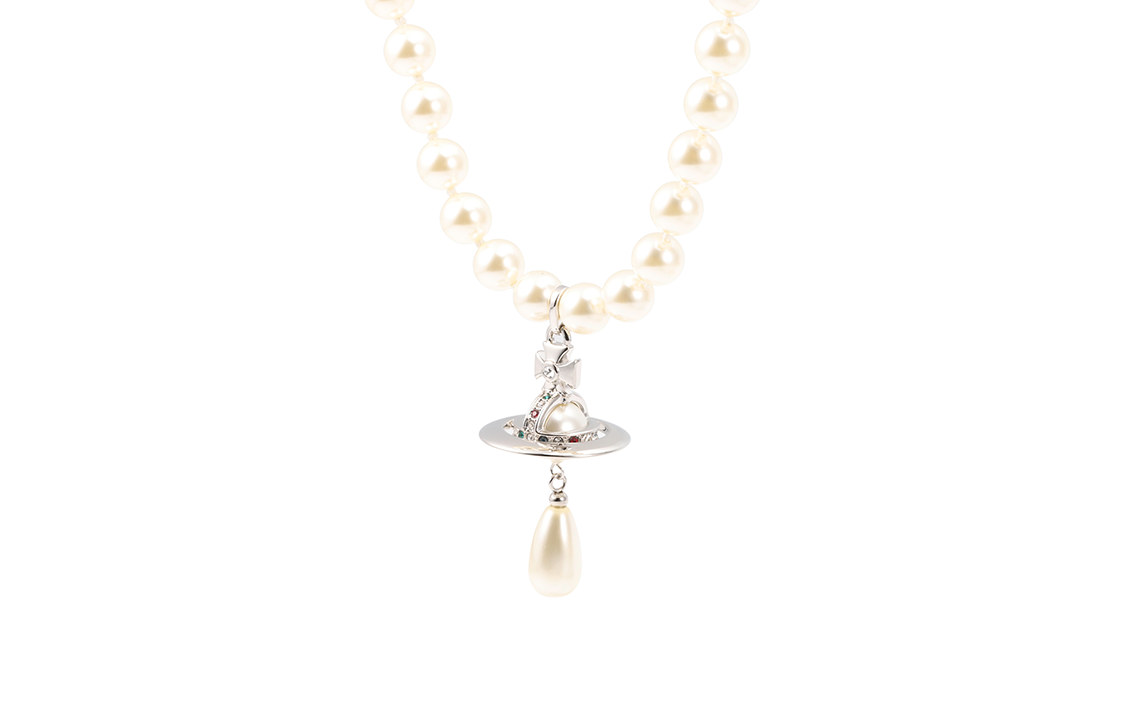 (Women) Vivienne Westwood Pearl Drop Choker Saturn Pendant Brass Necklace Silver . 6303000802P128P128 圖 3