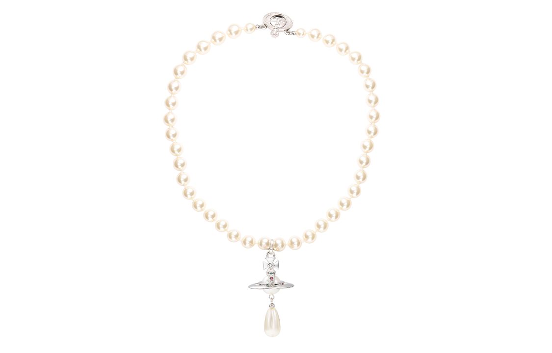 (Women) Vivienne Westwood Pearl Drop Choker Saturn Pendant Brass Necklace Silver . 6303000802P128P128 圖 4
