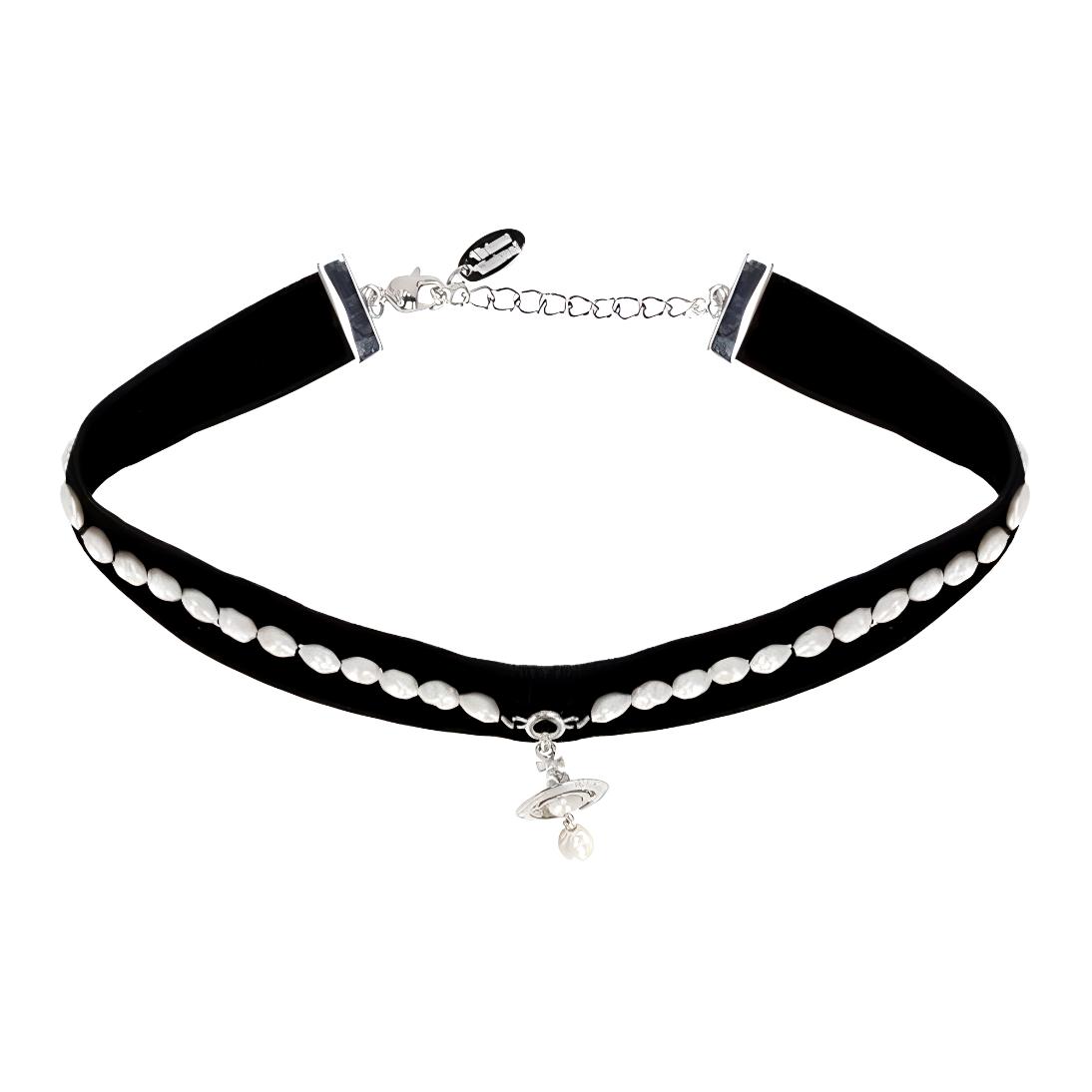 (Women) Vivienne Westwood Pearl Velvet Brass Necklace for Women. 6303002602P237P237