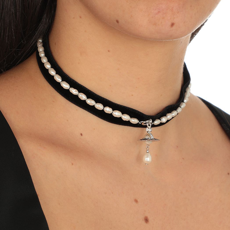 (Women) Vivienne Westwood Pearl Velvet Brass Necklace for Women. 6303002602P237P237 圖 3