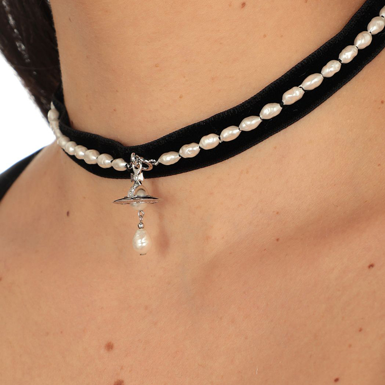 (Women) Vivienne Westwood Pearl Velvet Brass Necklace for Women. 6303002602P237P237 圖 4