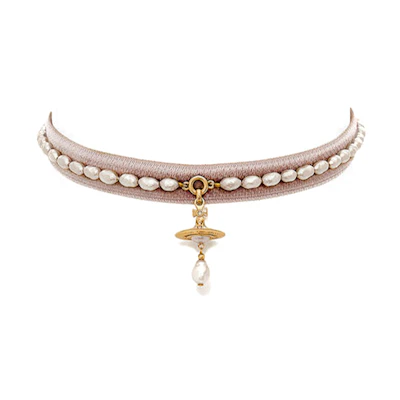(Women) Vivienne Westwood Pearl Velvet Design Brass Necklace for Women. 6303002602R495R495