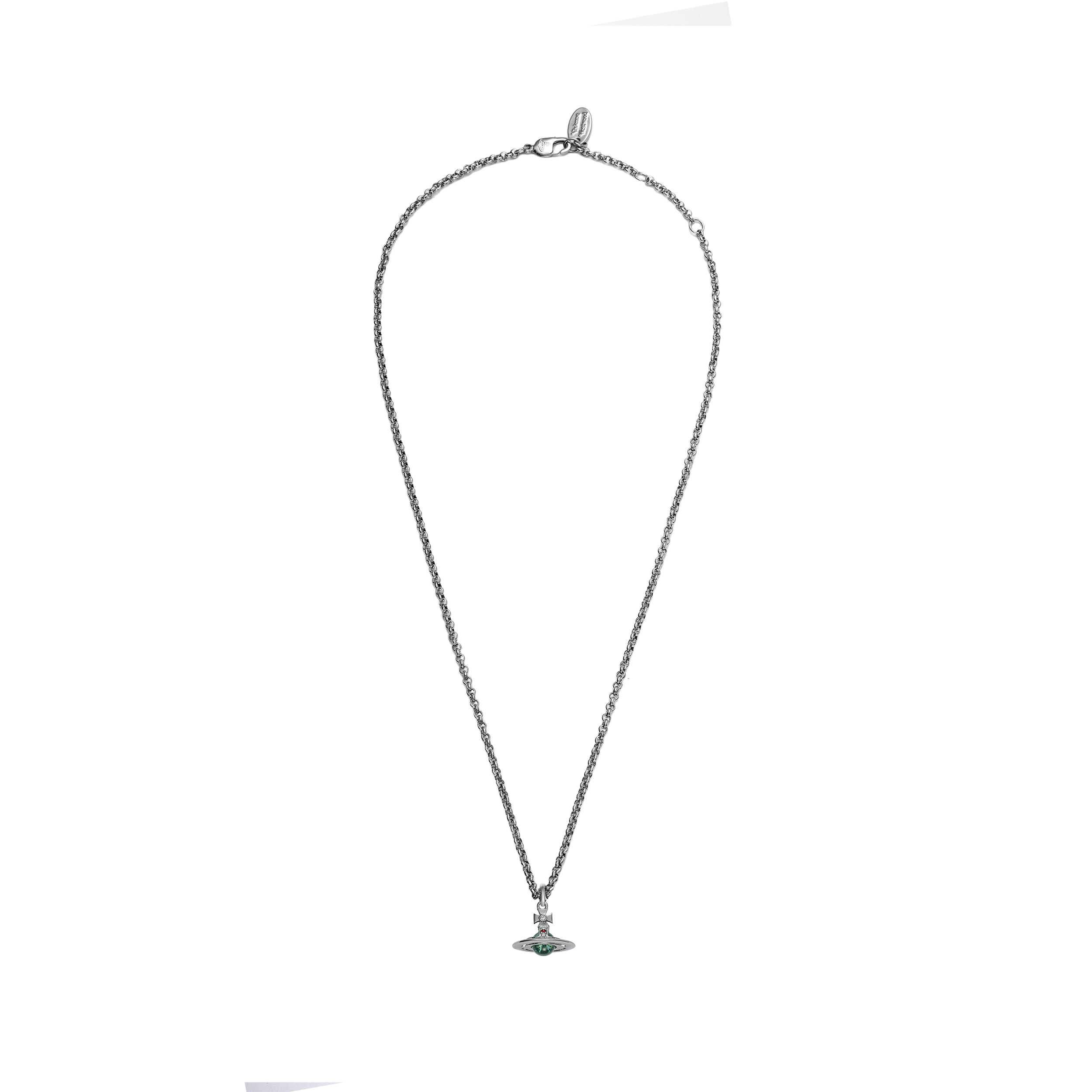 (Women) Vivienne Westwood Petite Orb Green Saturn Pendant Necklace Women Silver 6302022502P181-CN001