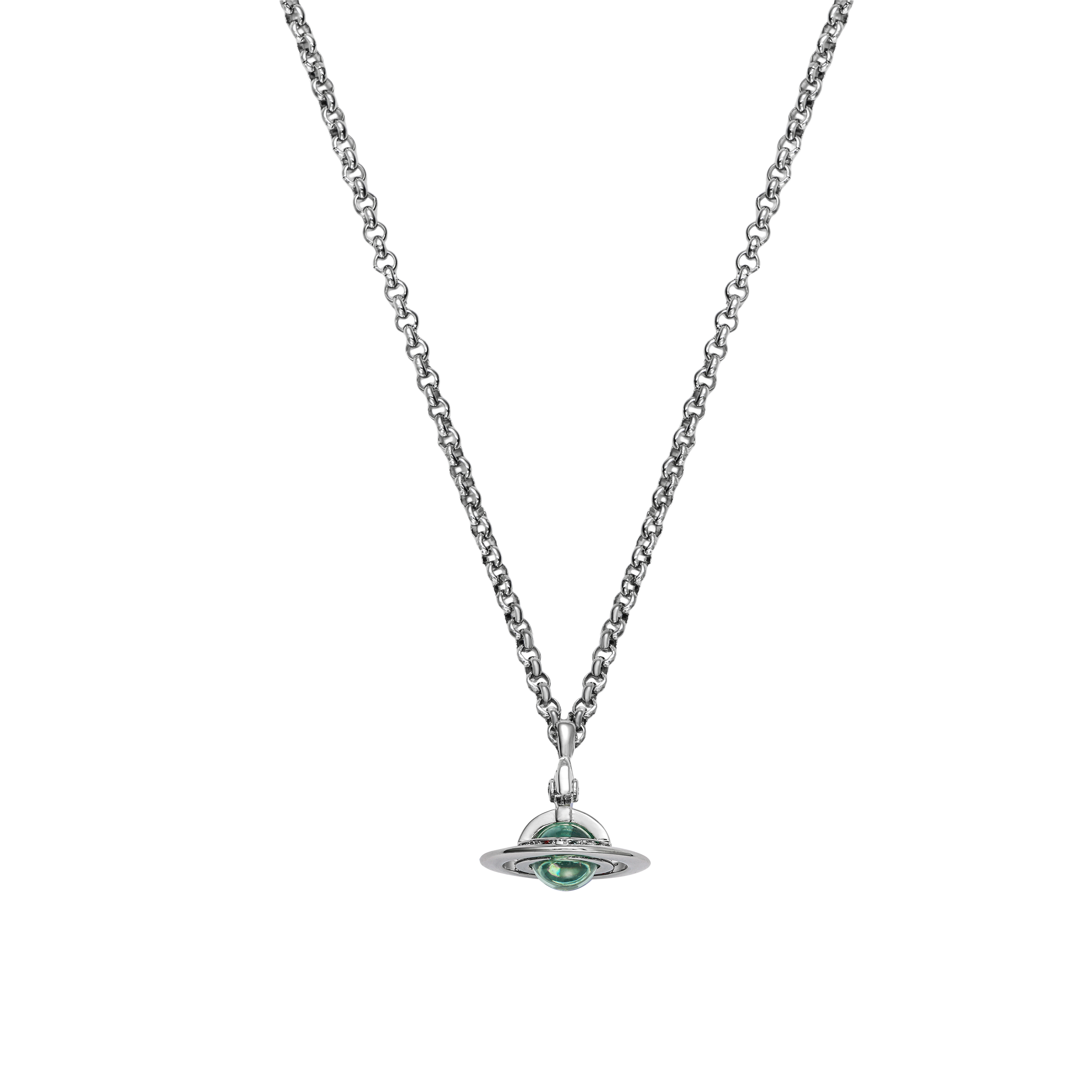 (Women) Vivienne Westwood Petite Orb Green Saturn Pendant Necklace Women Silver 6302022502P181-CN001 圖 3