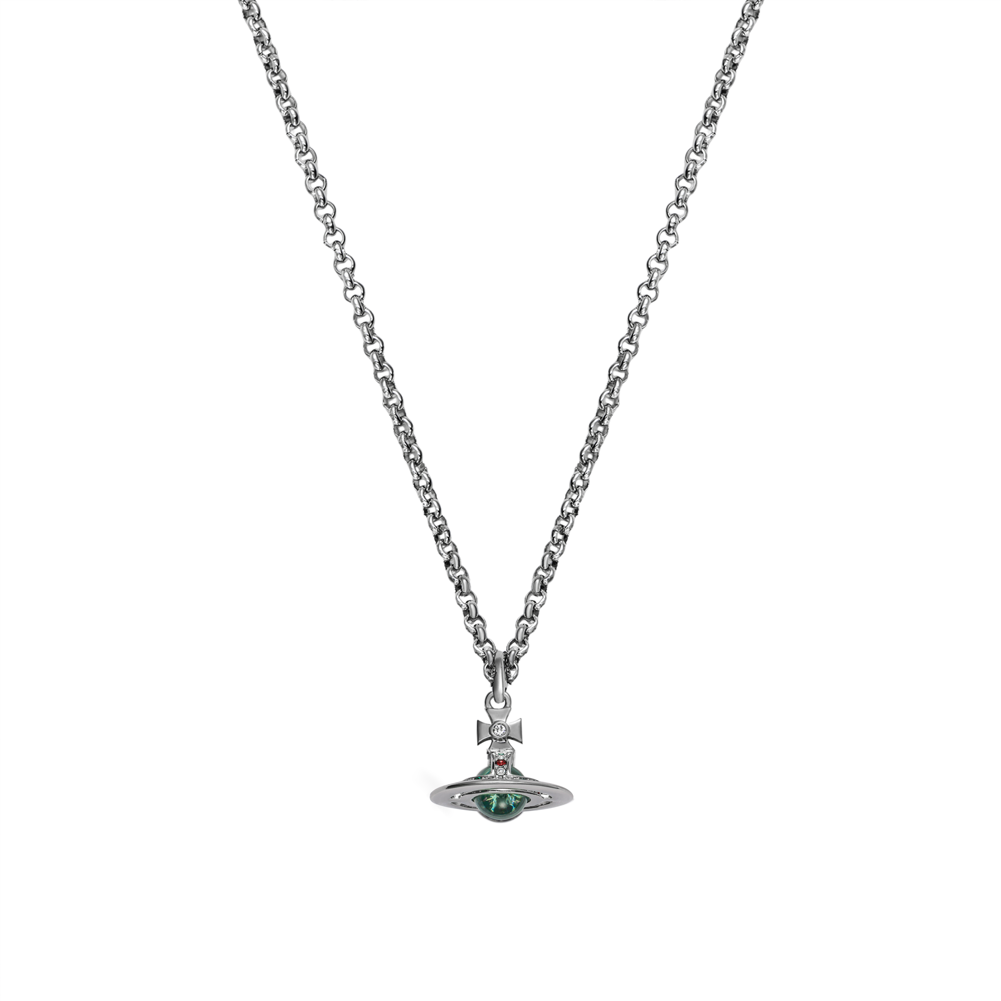 (Women) Vivienne Westwood Petite Orb Green Saturn Pendant Necklace Women Silver 6302022502P181-CN001 圖 4
