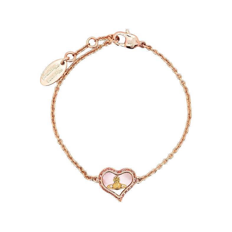 (Women) Vivienne Westwood PETRA Heart Mother-of-Pearl Saturn Brass Bracelet Women. 61020060G208