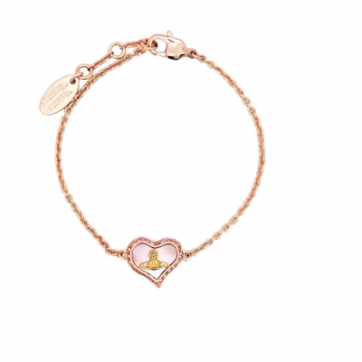 (Women) Vivienne Westwood PETRA Heart Mother-of-Pearl Saturn Brass Bracelet Women. 61020060G208