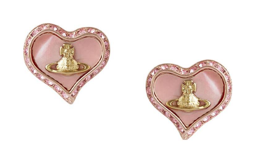 (Women) Vivienne Westwood Petra Heart Pearl Saturn Logo Brass Earrings for Women. 62010074G208G208