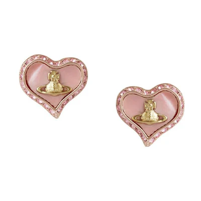 (Women) Vivienne Westwood Petra Heart Pearl Saturn Logo Brass Earrings for Women. 62010074G208G208